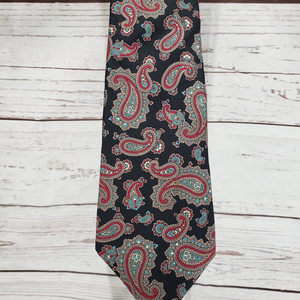 Christian Dior Men's All Silk Black Red Paisley Neck Tie